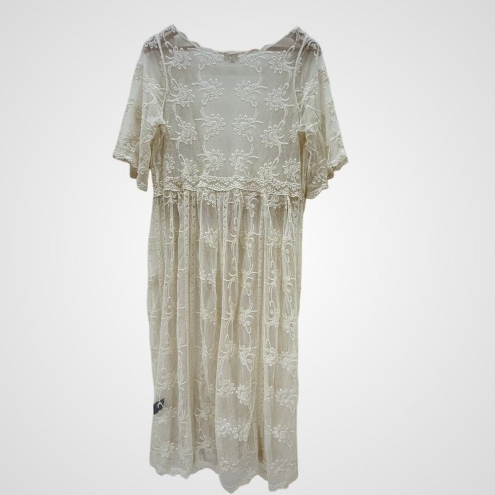 Cream Lace Sheer Embroidered Duster Cardigan Womens M/L Romantic Boho Goth Fairy - Picture 2 of 9